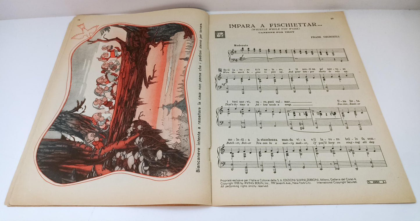 CV- SPARTITO LE CANZONI DI BIANCANEVE E I SETTE NANI WALT DISNEY- SUVINI- RVSa54