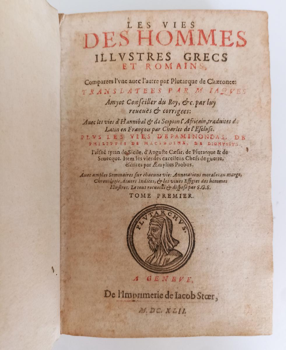 LH- LES VIES DES HOMMES ILLUSTRES GRECS ROMAINS TOME PREMIERE SEICENTINA- XFS152