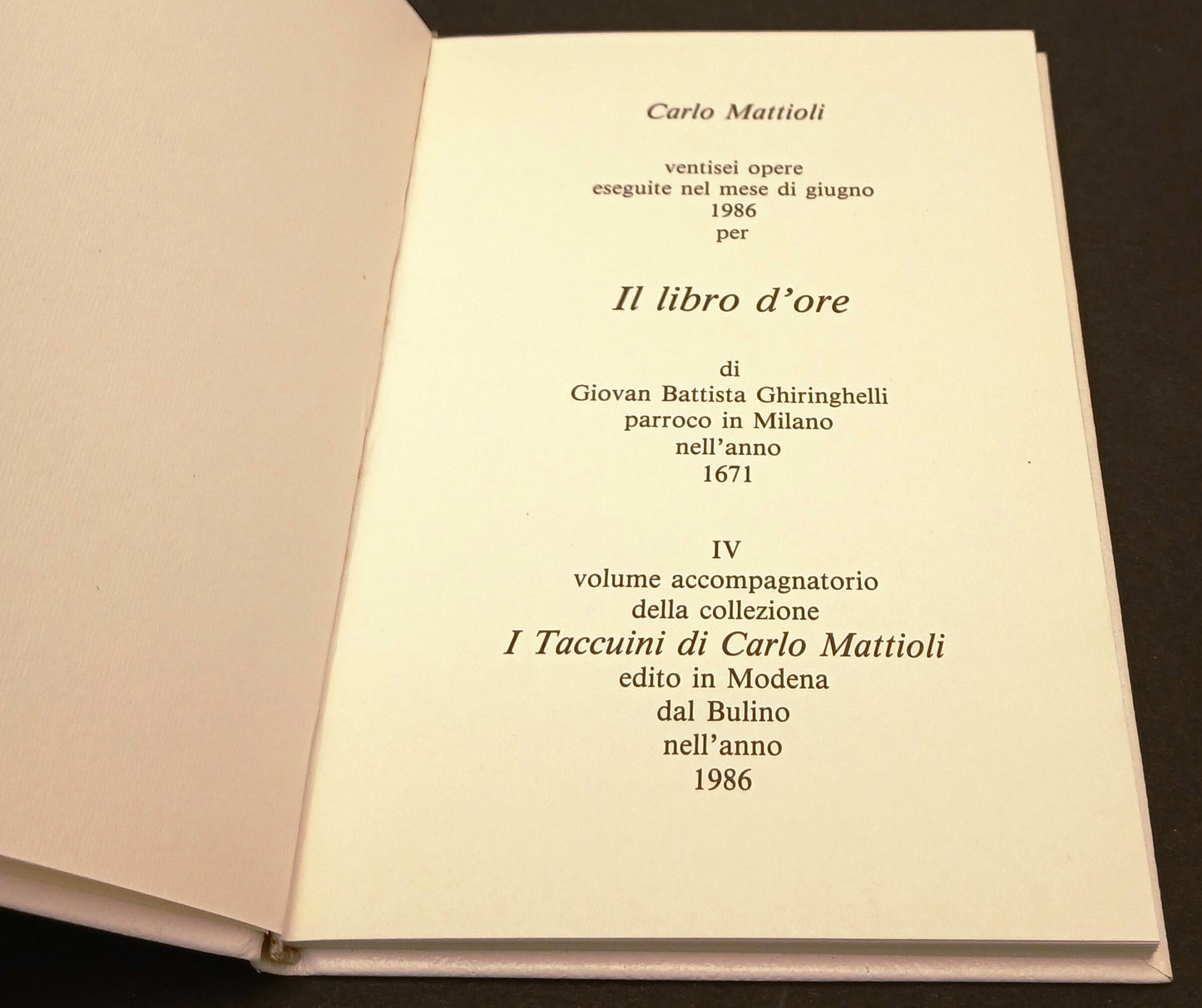 LT- IL LIBRO D'ORE - CARLO MATTIOLI - IL BULINO - I TACCUINI - 1986 - C- WPR