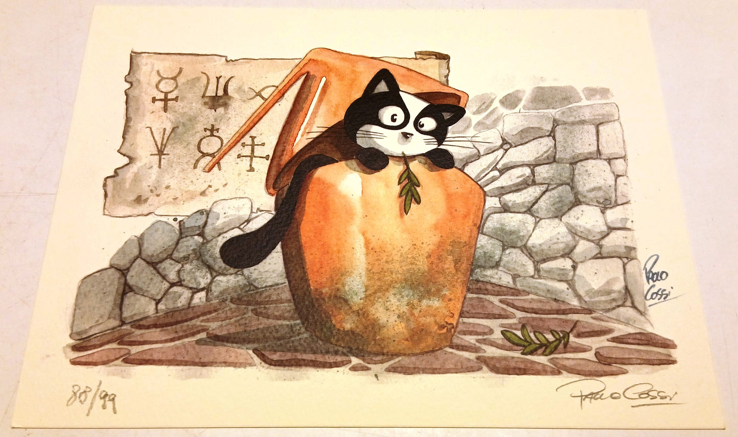 Stampa numerata 88/99 Paolo Cossi - Il Gatto alchimista- Segni d'Autore- RVSa959