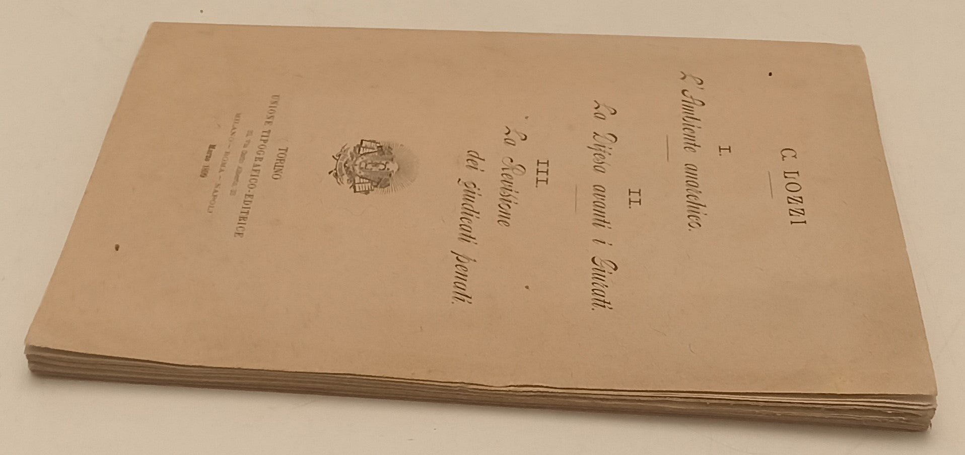 LH- L'AMBIENTE ANARCHICO DIFESA GIURATI GIUDICATI PENALI - LOZZI - 1809 - XFS120