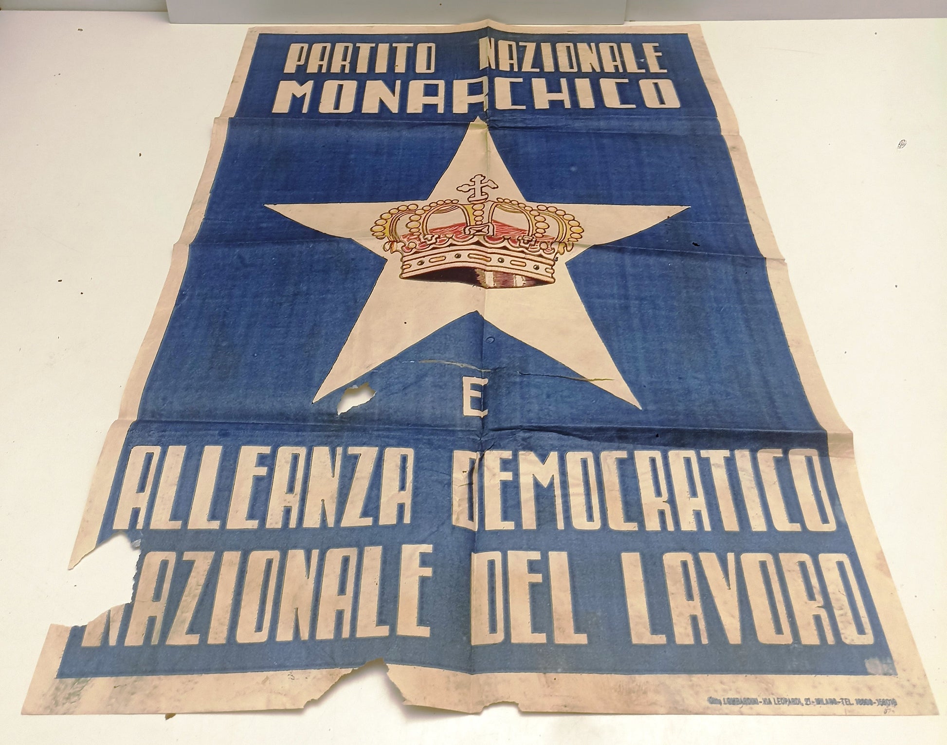 CV- MANIFESTO ORIGINALE PARTITO NAZIONALE MONARCHICO E ALLEANZA LAVORO - RVSa498