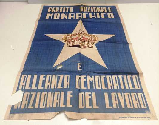CV- MANIFESTO ORIGINALE PARTITO NAZIONALE MONARCHICO E ALLEANZA LAVORO - RVSa498