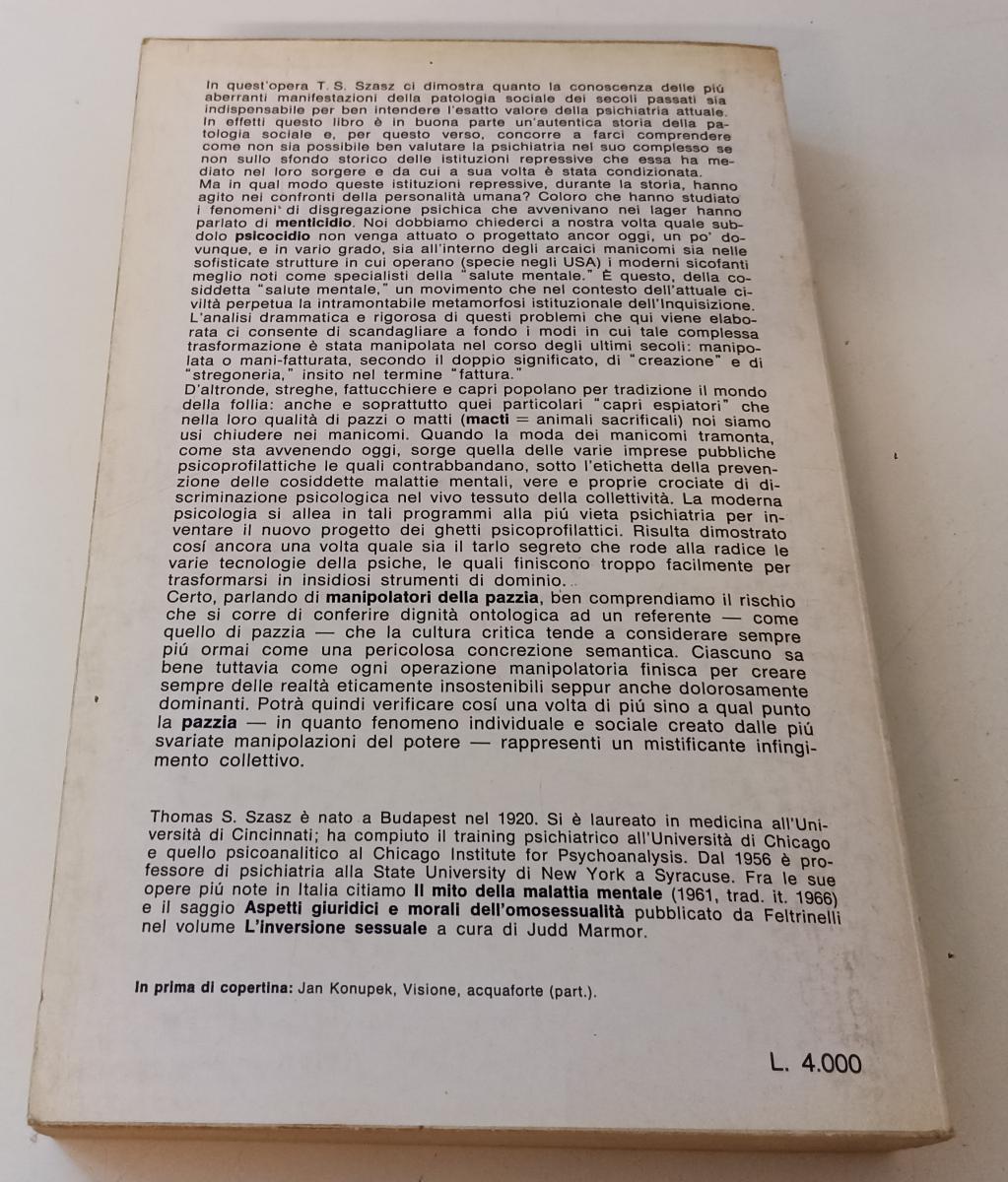 LZ- I MANIPOLATORI DELLA PAZZIA- THOMAS S. SZASZ- FELTRINELLI--- 1978- B- XFS142