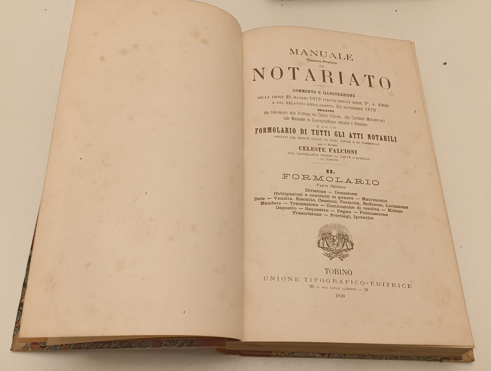 LH- MANUALE DI NOTARIATO II FORMOLARIO PARTI 1/2- FALCIONI- UTET- 1889- C-XFS102