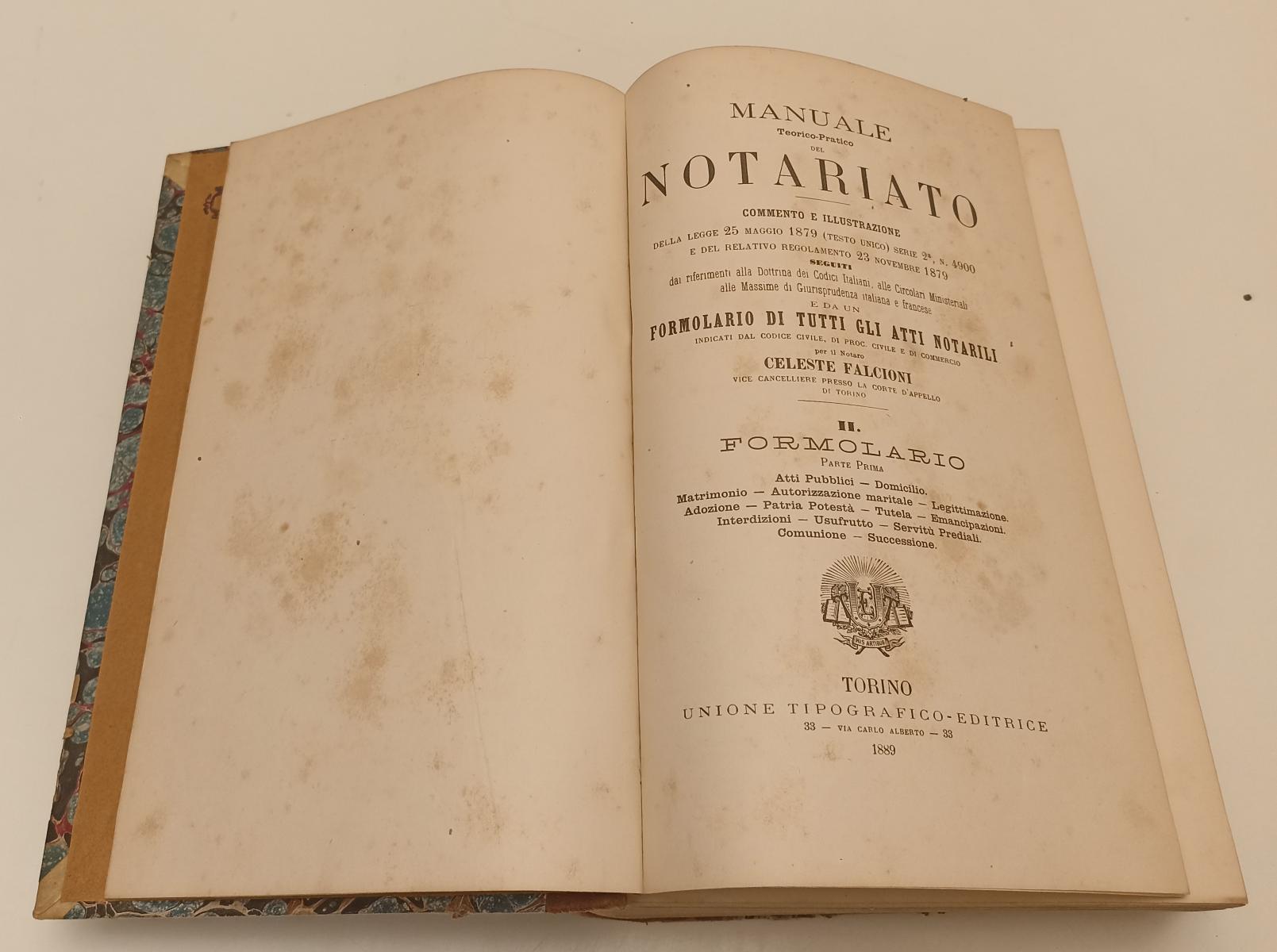 LH- MANUALE DI NOTARIATO II FORMOLARIO PARTI 1/2- FALCIONI- UTET- 1889- C-XFS102