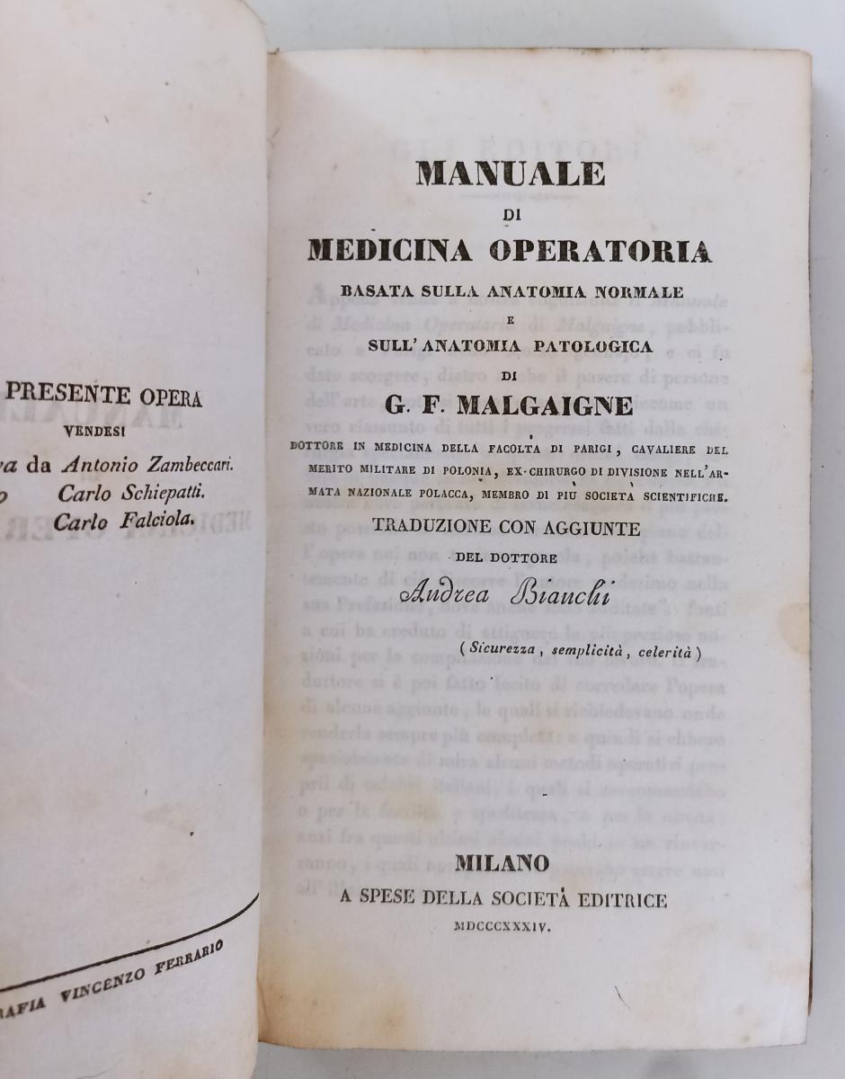 LH- MANUALE DI MEDICINA OPERATORIA ANATOMIA - MALGAIGNE ---- 1834 - C - XFS53