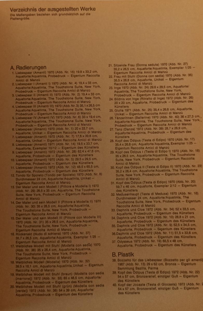 LT- MANZU' GRAFIK 1970/72 STAATSGALERIE MODERNER KUNST MUNCHEN - 1972- B- XFS163