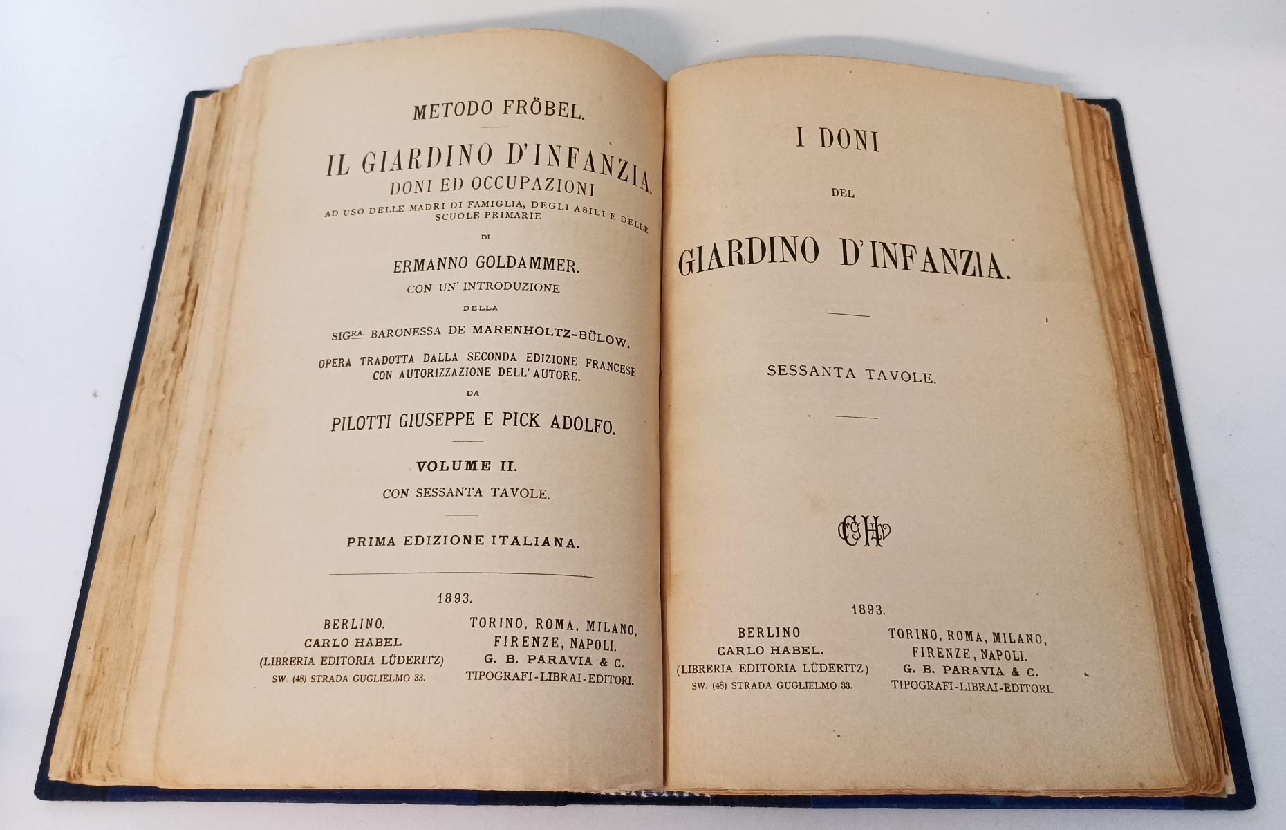 LH- METODO FROBEL DONI GIARDINO D'INFANZIA- GOLDAMMER- PARAVIA- 1893- CS- XFS101