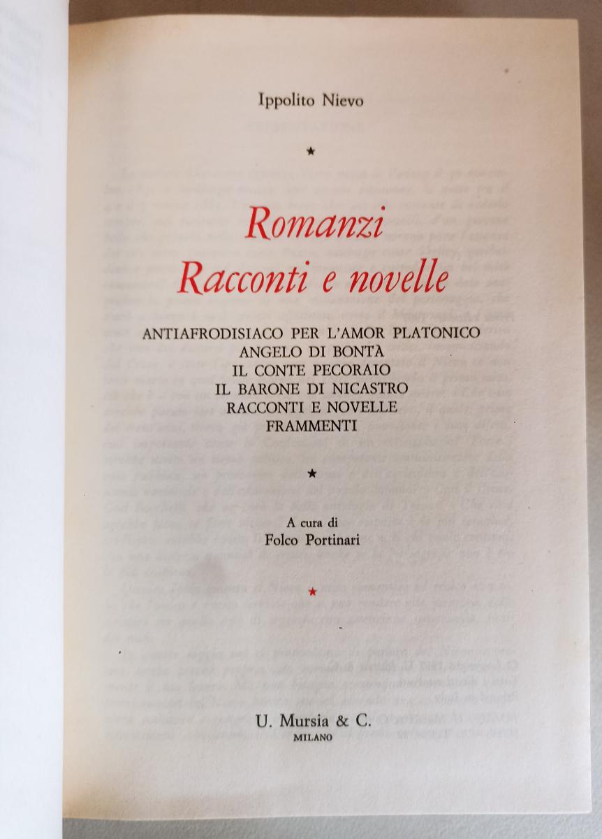 LN- RACONTI ROMANZI E NOVELLE COFANETTO- IPPOLITO NIEVO- MURSIA--- 1967- CS- XFS