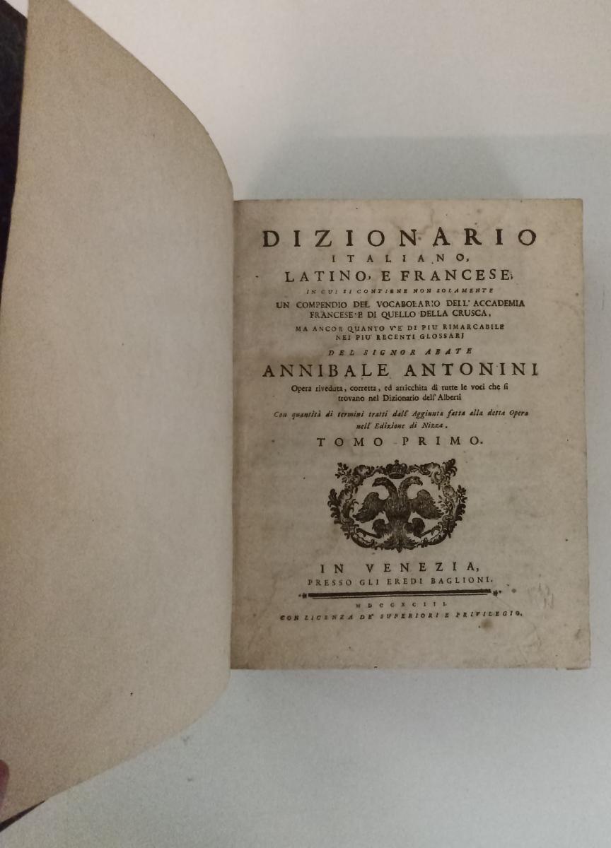 LH- DIZIONARIO ITALIANO LATINO E FRANCESE 2 TOMI- ABATE ANTONINI- 1793- C-XFS131