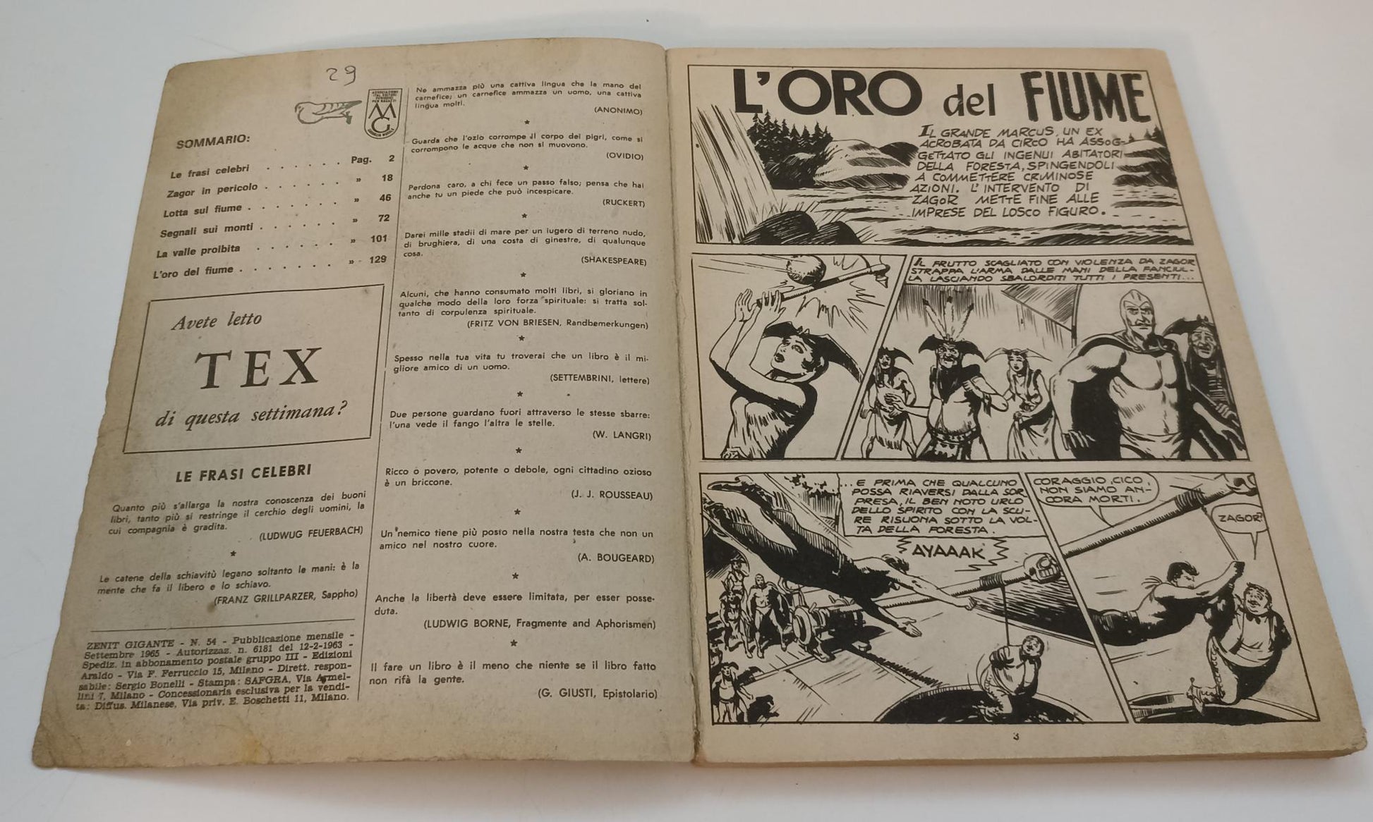 FB- ZAGOR 1a EDIZIONE 2a S. ZENIT GIGANTE N.54 L'ORO DEL FIUME - ARALDO- 1965- B