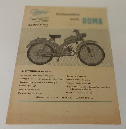 CV- FOGLIETTO PUBBLICITARIO ALPINO CICLOMOTORE MOD. ROMA - RVSa211
