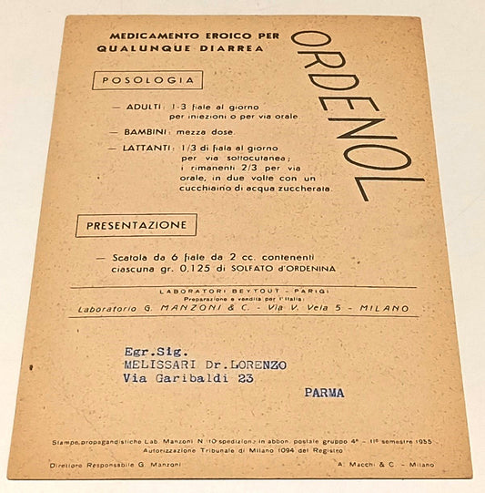 CC- CARTOLINA UMORISTICA PUBBLICITARIA - ORDENOL MEDICAMENTO EROICO - RVSa561