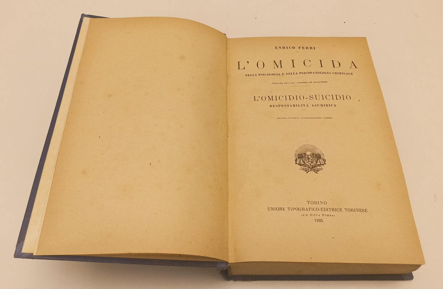 LZ- L'OMICIDA L'OMICIDIO-SUICIDIO - ENRICO FERRI- UTET-- 5a ED.- 1925- C- YFS238