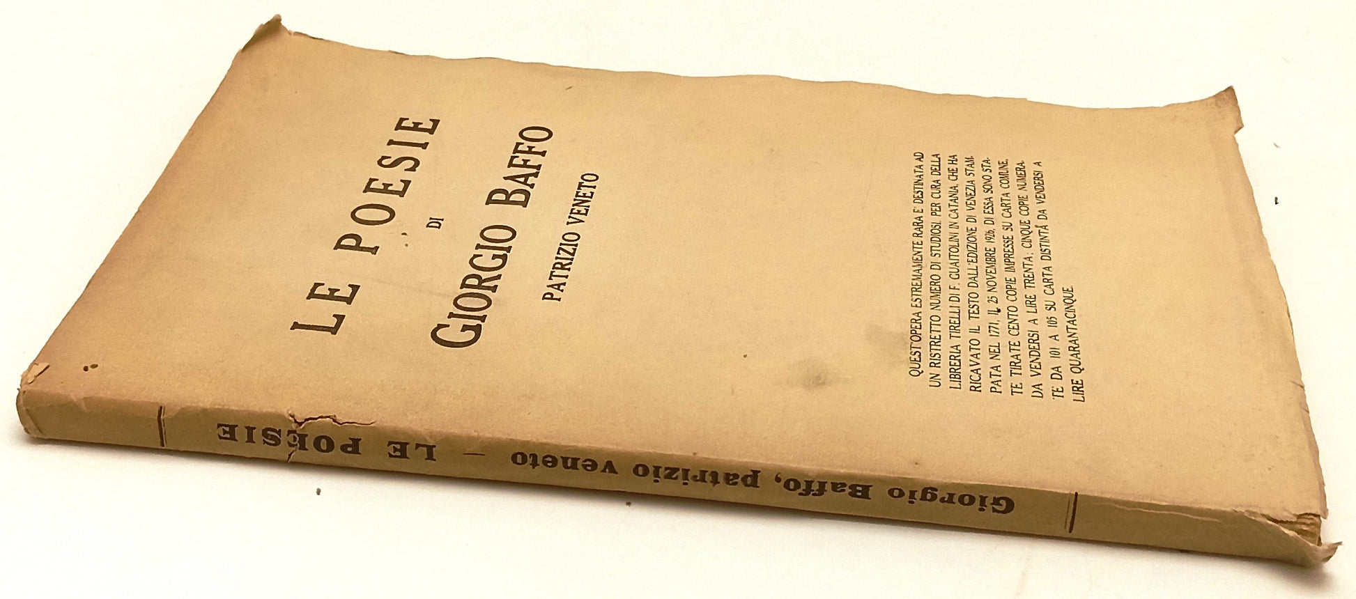LE POESIE DI GIORGIO BAFFO PATRIZIO VENETO- LIBRERIA TIRELLI- 1926- B-YFS375