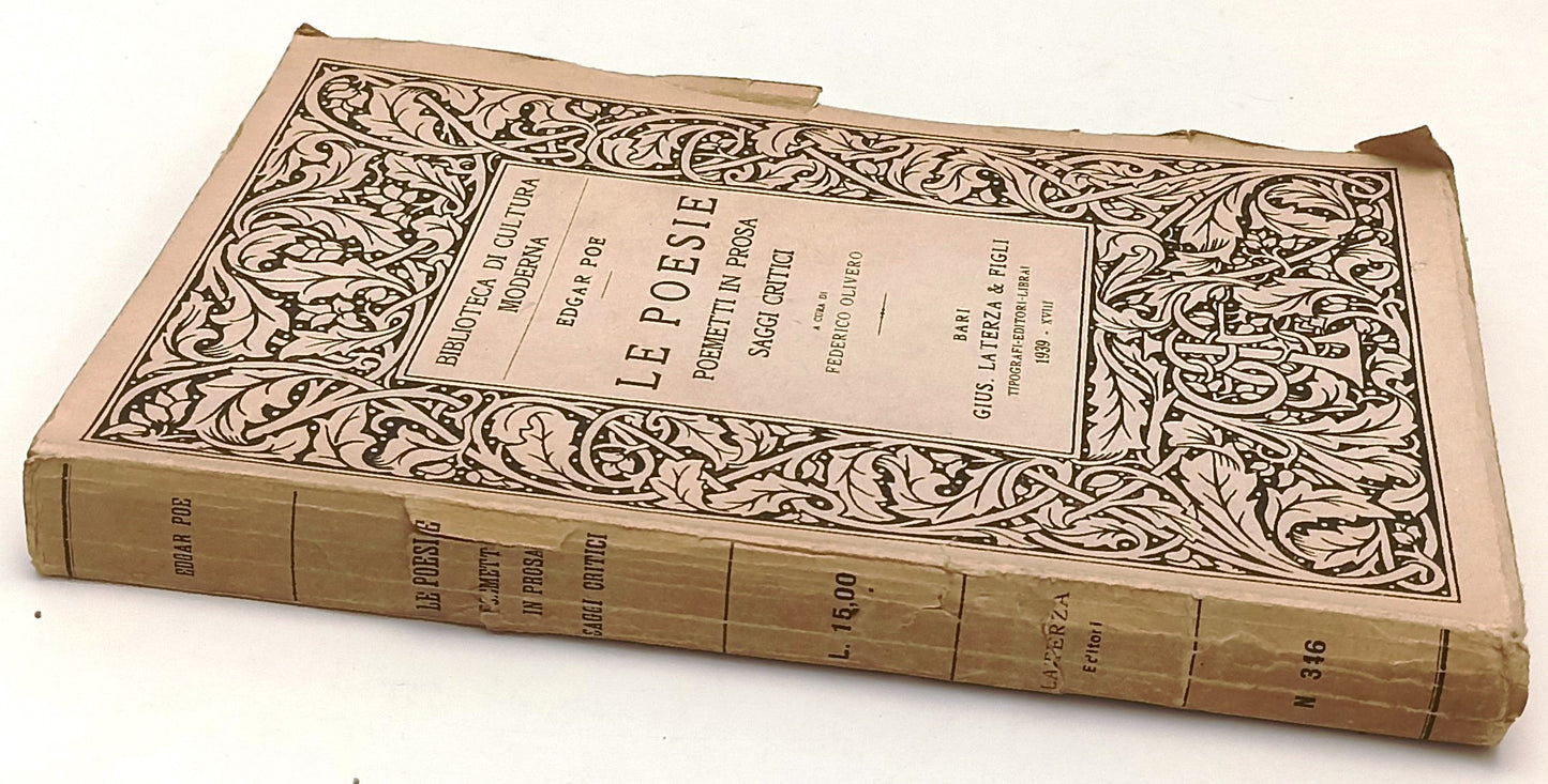 LS- LE POESIE - EDGAR POE - LATERZA - BIBLIOTECA CULTURA MODERNA -- 1939- B- XFS