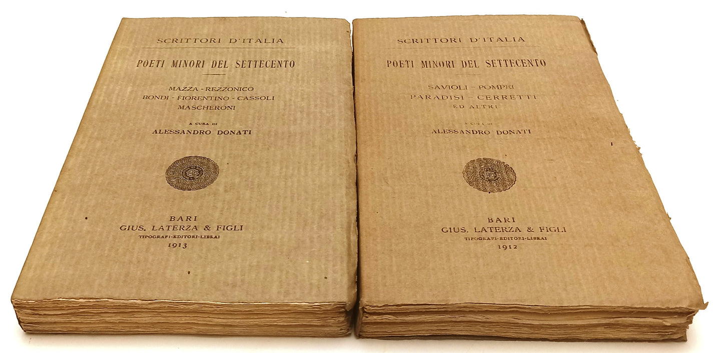 LN- POETI MINORI DEL SETTECENTO 2 VOLUMI -- LATERZA --- 1912/1913- B- XFS134