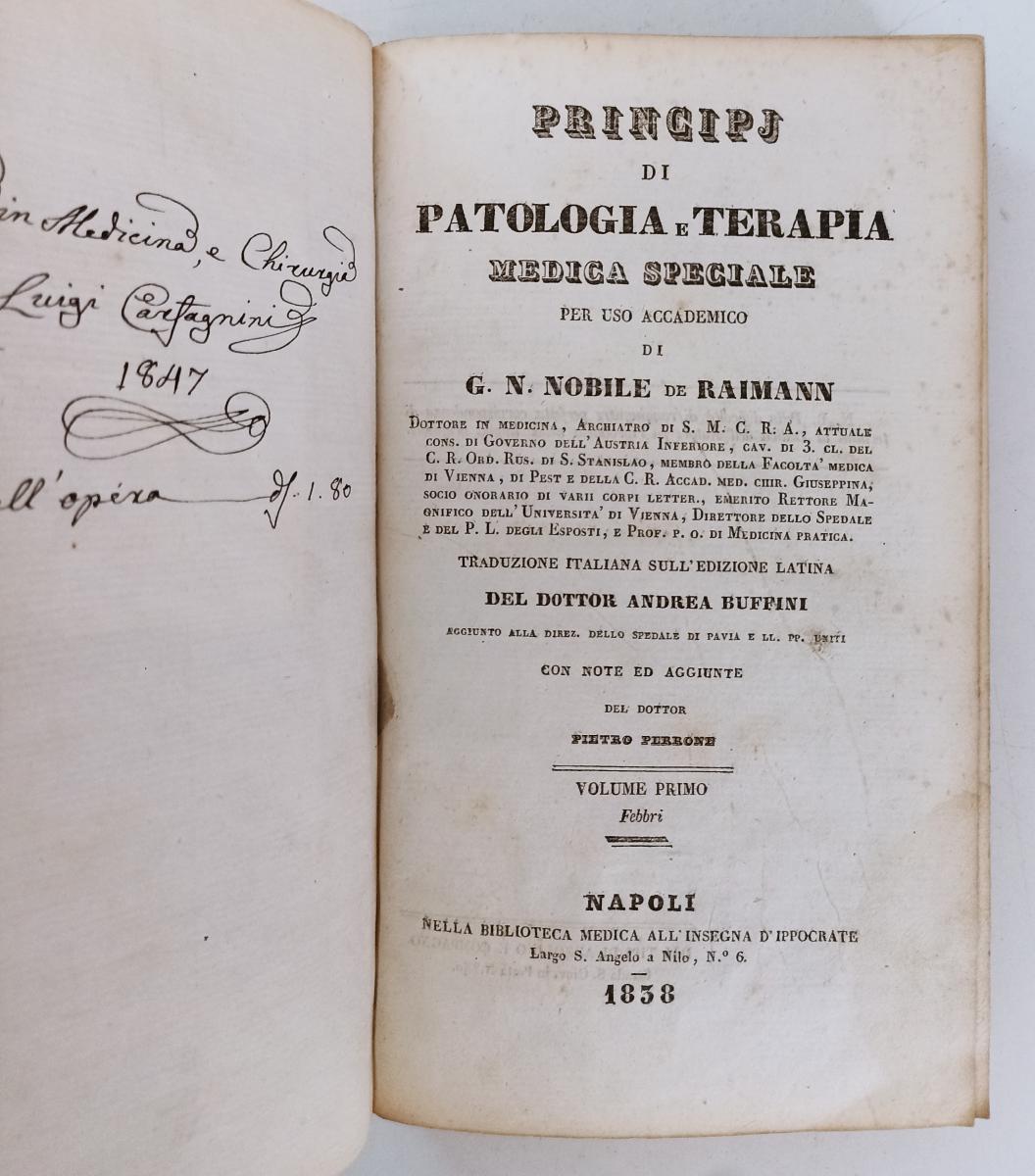 LH- PRINCIPJ DI PATOLOGIA E TERAPIA MEDICA SPECIALE 1/4- DE RAIMANN- 1838- XFS53