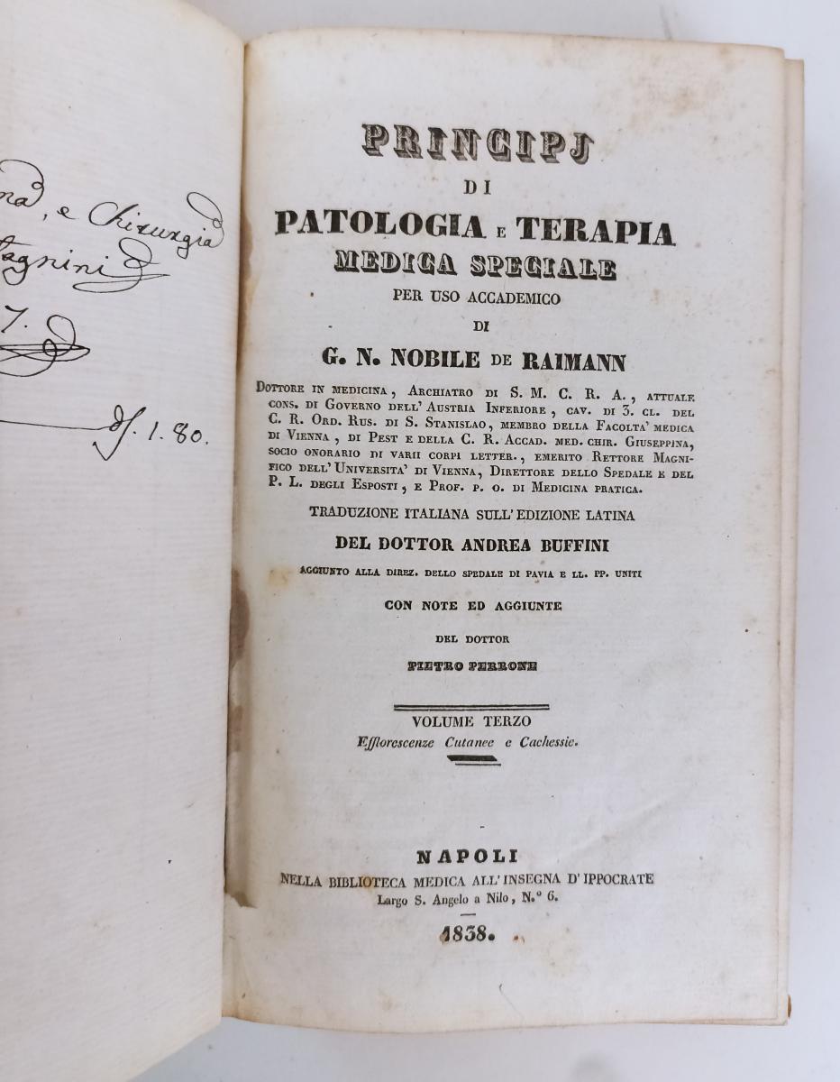 LH- PRINCIPJ DI PATOLOGIA E TERAPIA MEDICA SPECIALE 1/4- DE RAIMANN- 1838- XFS53