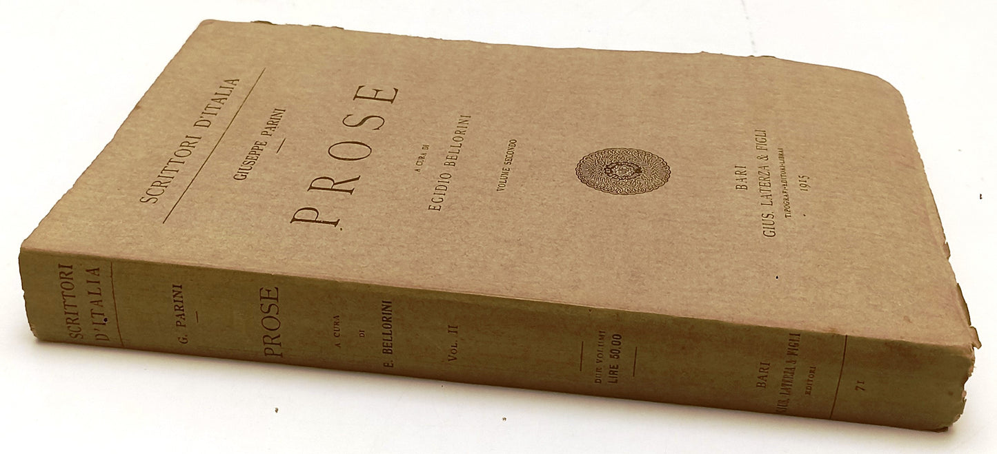 PROSE VOLUME SECONDO - GIUSEPPE PARINI- LATERZA- SCRITTORI-- 1915- B- XFS208