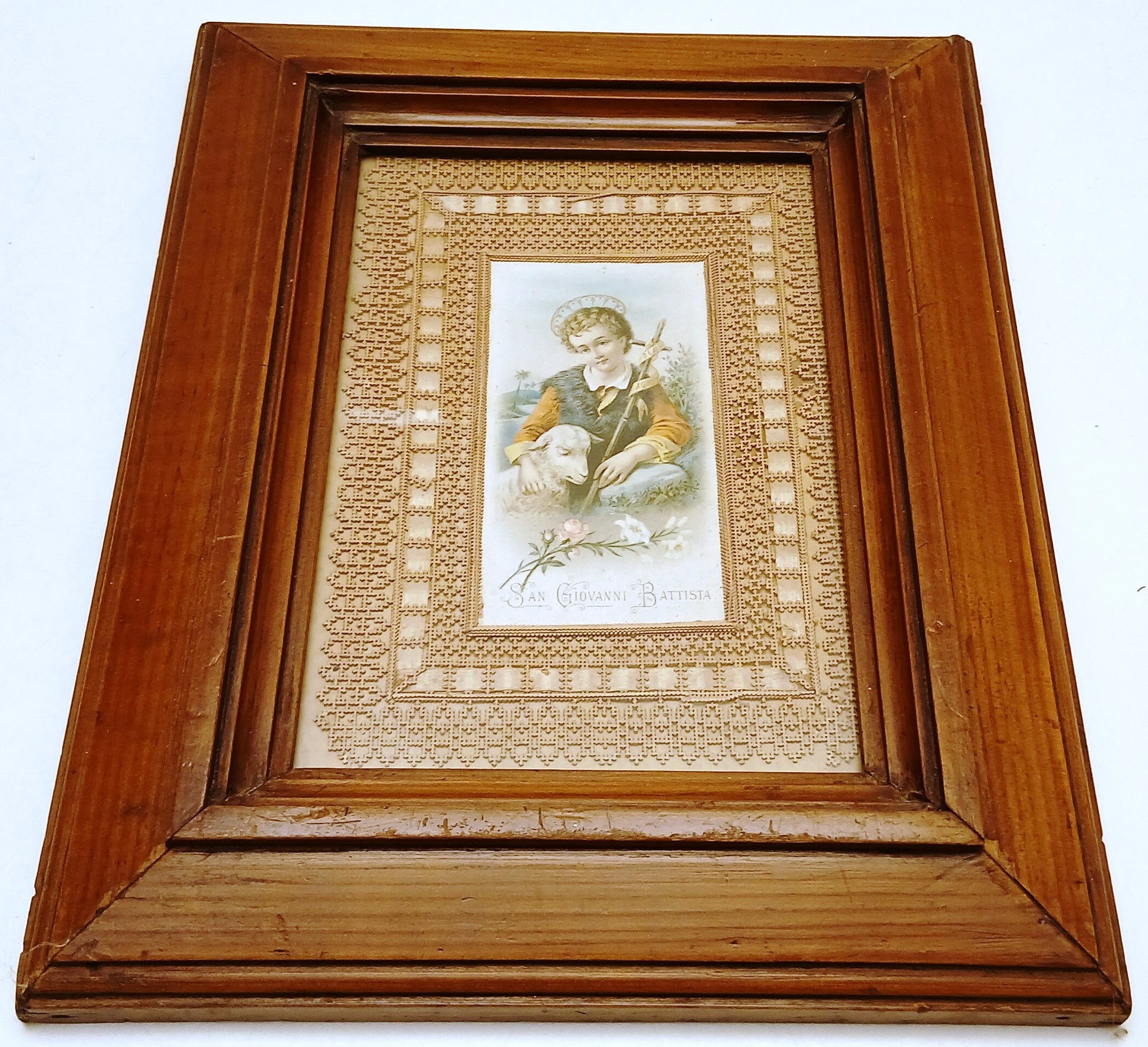 CV- ANTICO SANTINO SAN GIOVANNI BATTISTA incorniciato - CORNICE IN LEGNO - WPR