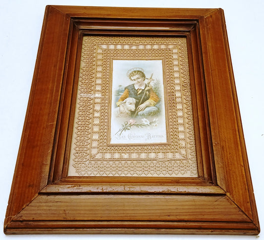 CV- ANTICO SANTINO SAN GIOVANNI BATTISTA incorniciato - CORNICE IN LEGNO - WPR