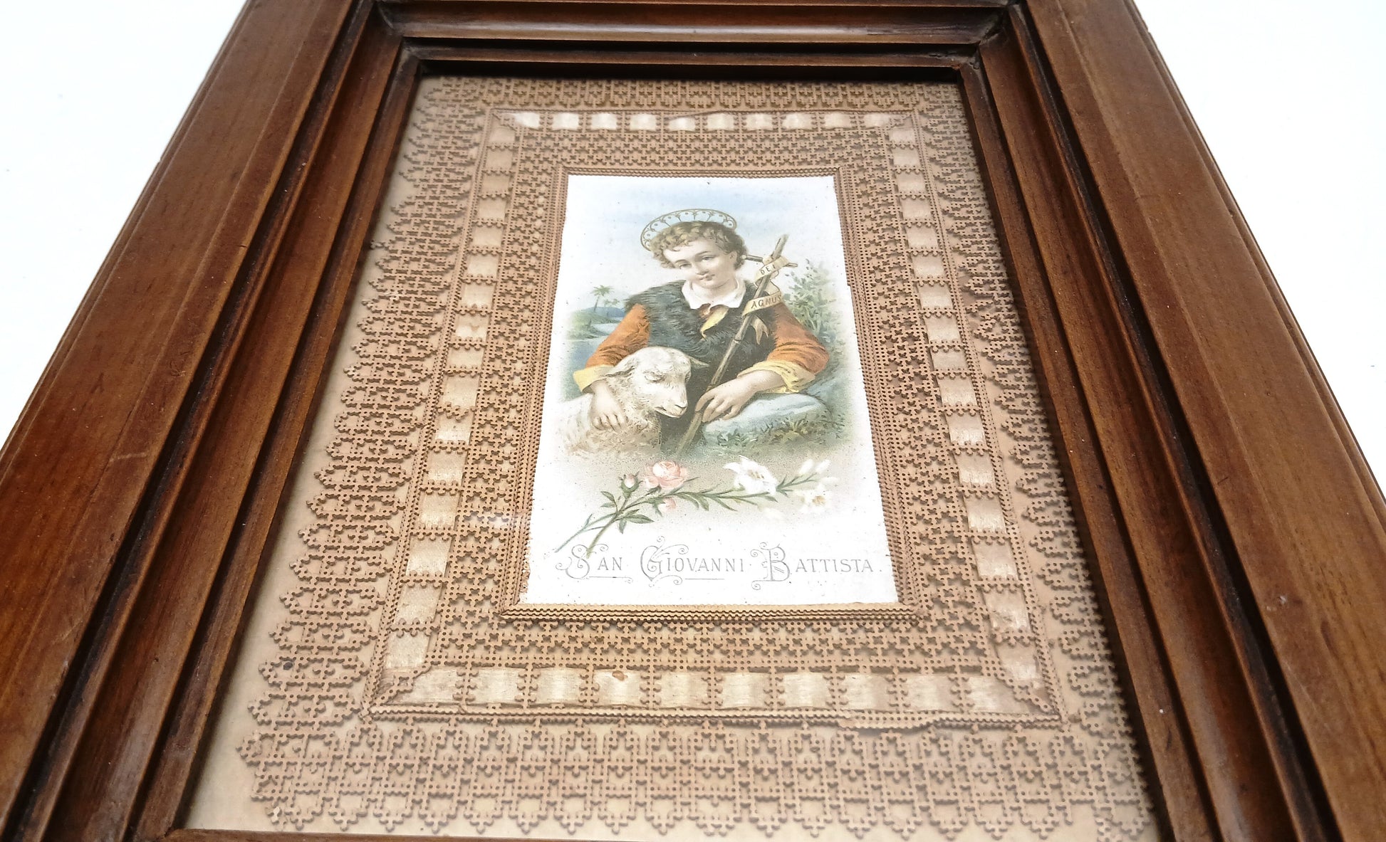 CV- ANTICO SANTINO SAN GIOVANNI BATTISTA incorniciato - CORNICE IN LEGNO - WPR