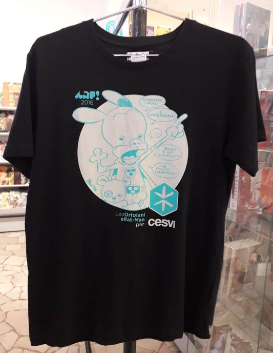 GF- MAGLIETTA T-SHIRT NERA BLACK RAT-MAN CESVI LEO ORTOLANI TAGLIA M