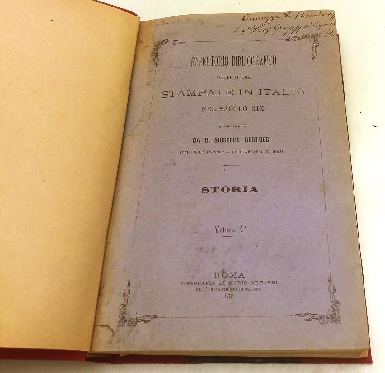 LH- REPERTORIO OPERE STAMPATE IN ITALIA NEL SECOLO XIX- BERTOCCI- 1876- C- XFS61