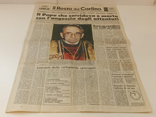 LR- IL RESTO DEL CARLINO SABATO 30 SETTEMBRE 1978 MORTE PAPA LUCIANI - RVSa239
