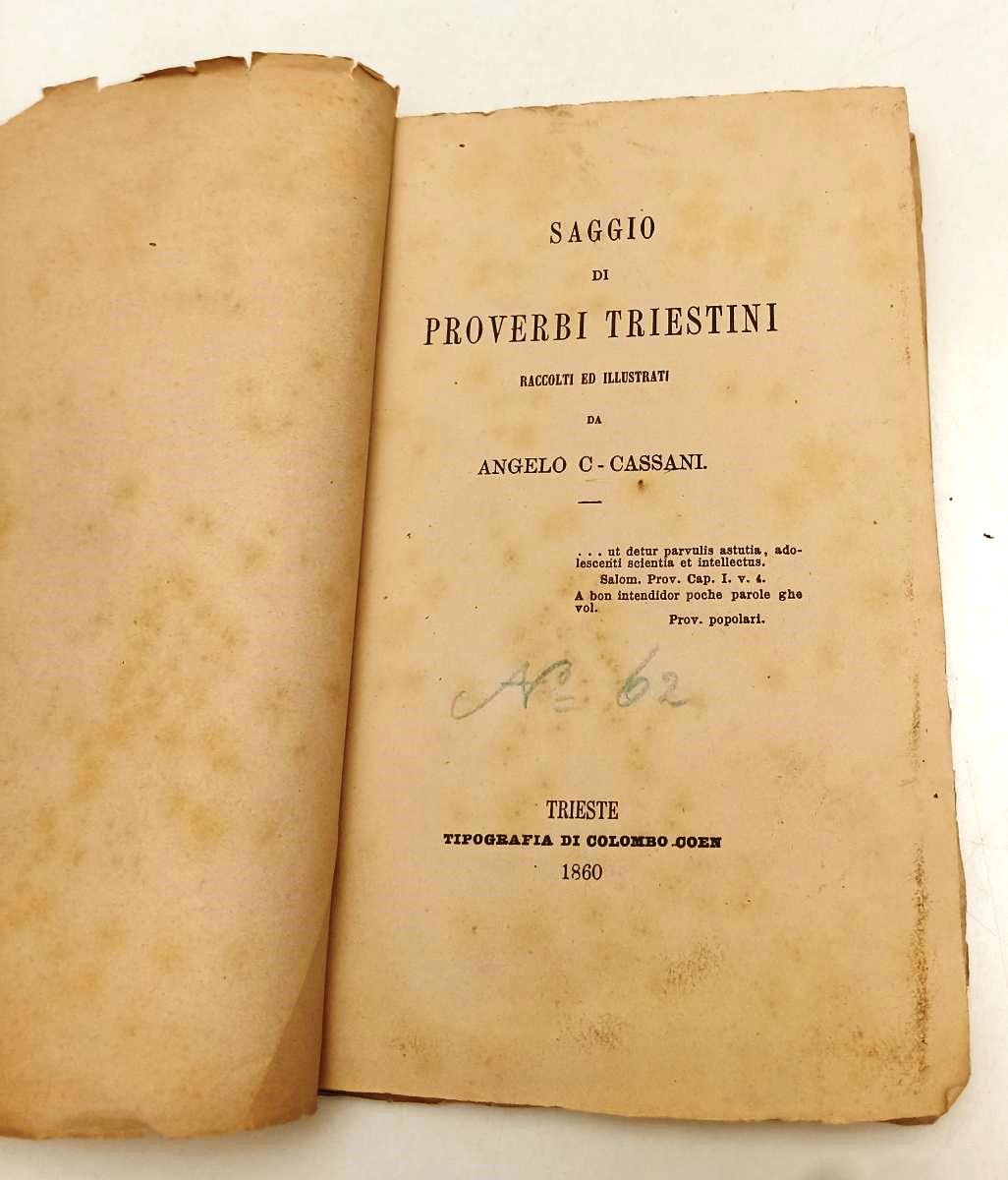 LH- SAGGIO DI PROVERBI TRIESTINI- ANGELO CASSANI- COLOMBO COEN--- 1860- B- XFS92