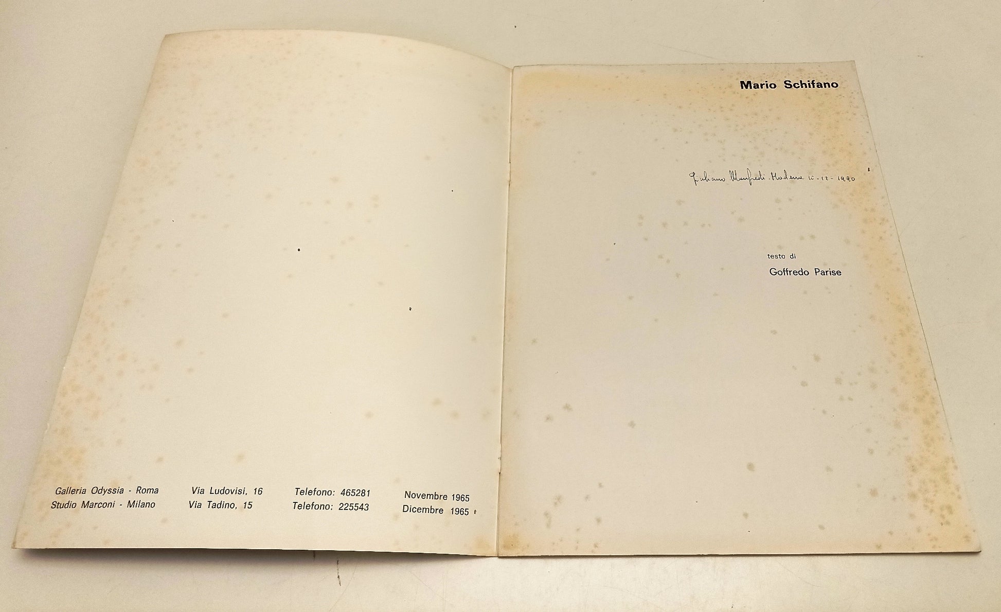 LT- MARIO SCHIFANO CATALOGO MOSTRA - GOFFREDO PARISE ---- 1965 - S - XFS187