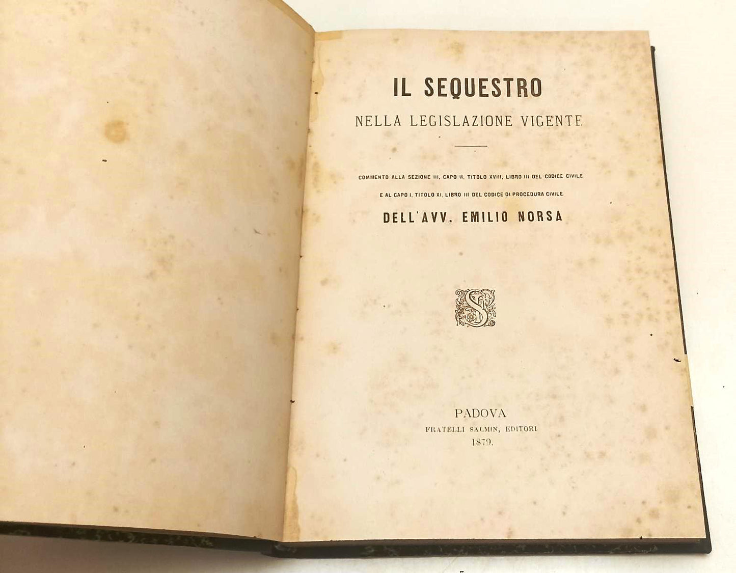 LH- IL SEQUESTRO NELLA LEGISLAZIONE VIGENTE- NORSA- F.LLI SALMIN- 1879- C-XFS152