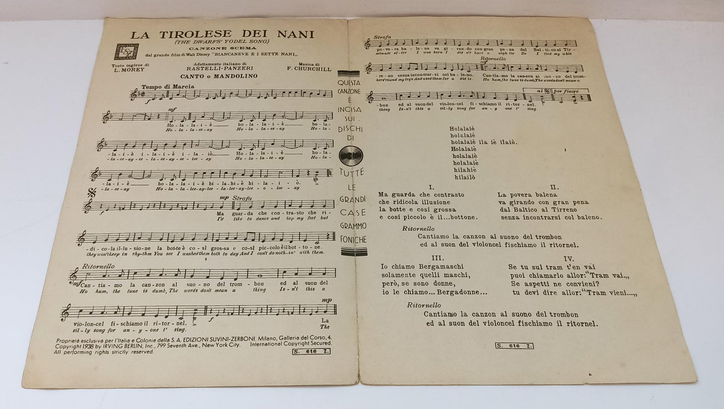 CV- SPARTITO LA TIROLESE DEI NANI WALT DISNEY BIANCANEVE E I SETTE NANI - RVSa53