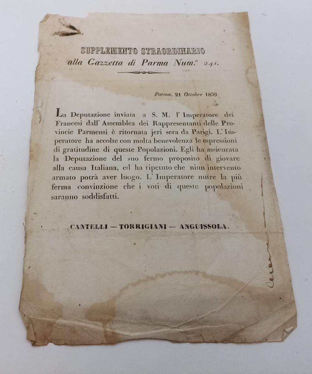 LR- SUPPLEMENTO STRAORDINARIO alla GAZZETTA di PARMA N.243 - 1859 - RVSa38