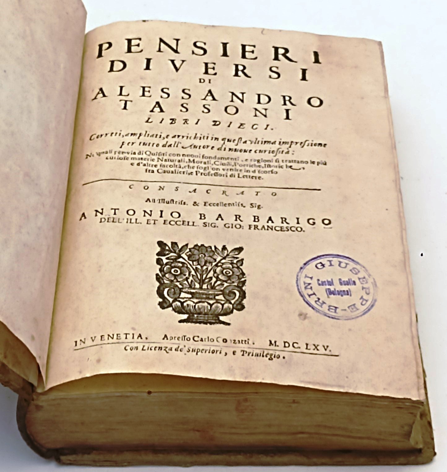 LH- PENSIERI DIVERSI LIBRI DIECI SEICENTINA - ALESSANDRO TASSONI- 1665- C- XFS33