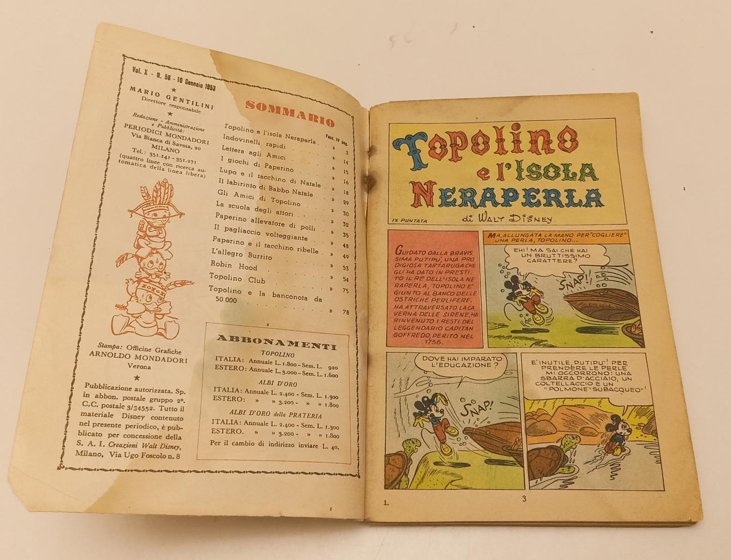 FD- TOPOLINO N.58 LIBRETTO CON BOLLINO ORIGINALE-- DISNEY MONDADORI- 1953 - S-C24