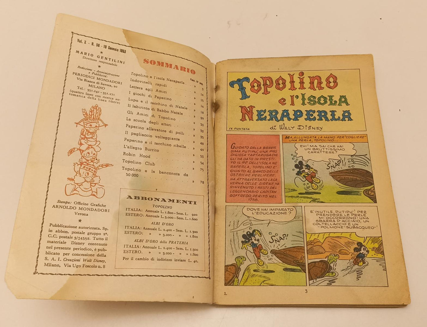 FD- TOPOLINO N.58 LIBRETTO CON BOLLINO ORIGINALE-- DISNEY MONDADORI- 1953- S-H24