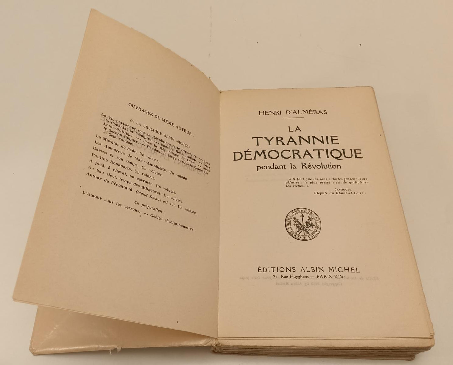 LH- LA TYRANNIE DEMOCRATIQUE - HENRI D'ALMERAS - ALBIN MICHEL--- 1935- B- XFS61