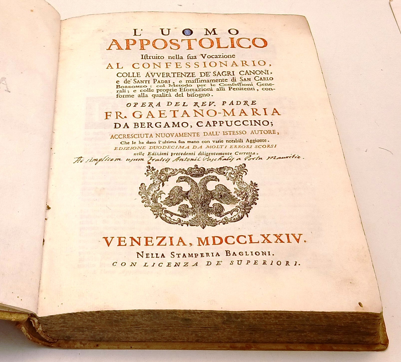 LH- L'UOMO APOSTOLICO AL CONFESSINARIO - GAETANO MARIA- BAGLIONI- 1774- C- ZFS73