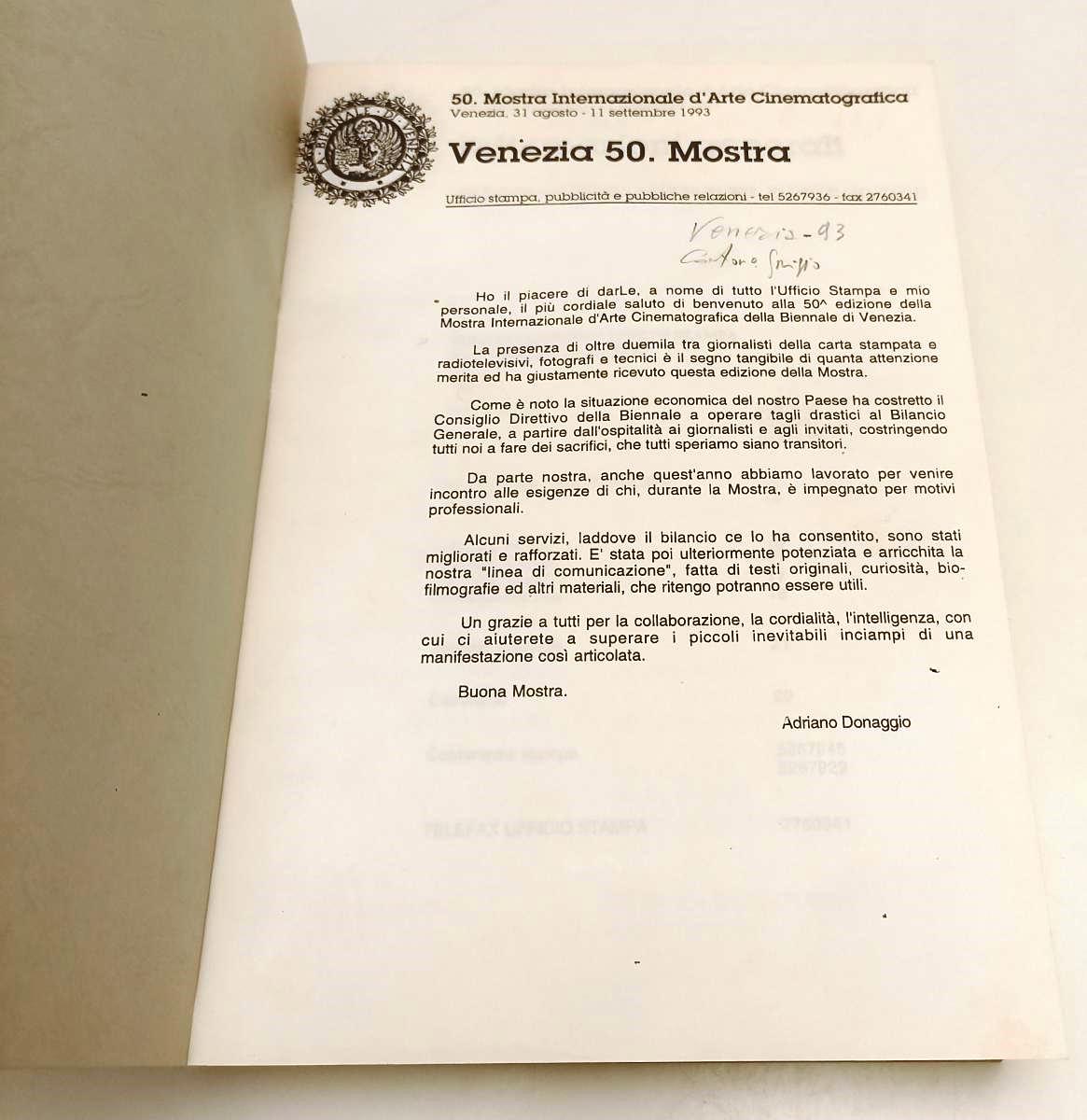 LT- 50a MOSTRA D'ARTE CINEMATOGRAFICA VENEZIA 1993 RASSEGNA STAMPA - B - YFS435