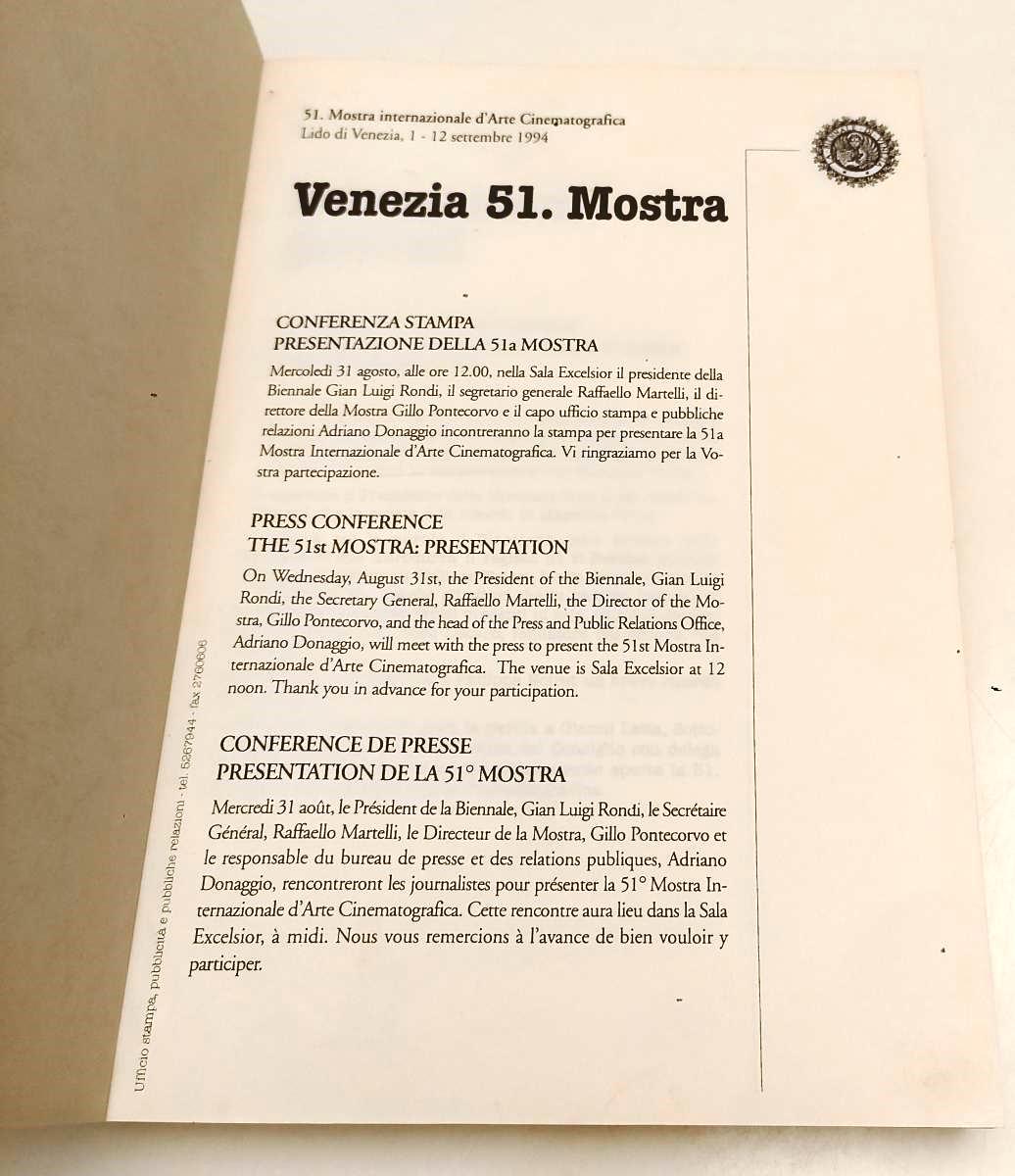 LT- 51a MOSTRA D'ARTE CINEMATOGRAFICA VENEZIA 1994 RASSEGNA STAMPA - B - YFS508
