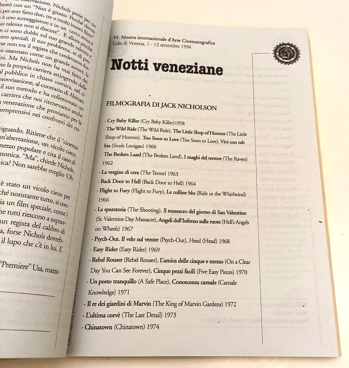 LT- 51a MOSTRA D'ARTE CINEMATOGRAFICA VENEZIA 1994 RASSEGNA STAMPA - B - YFS508