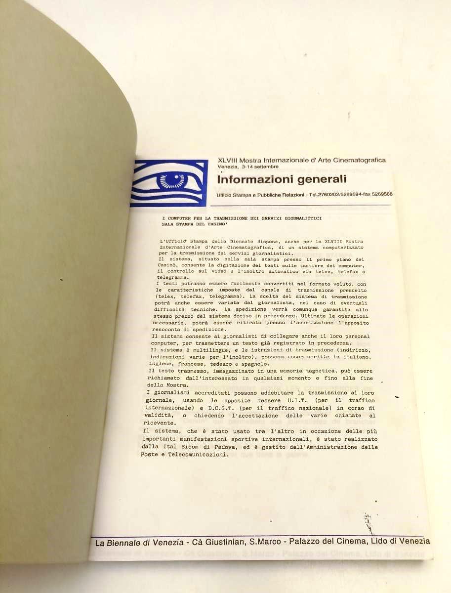 LT- 48a MOSTRA D'ARTE CINEMATOGRAFICA VENEZIA 1991 RASSEGNA STAMPA - B - YFS508
