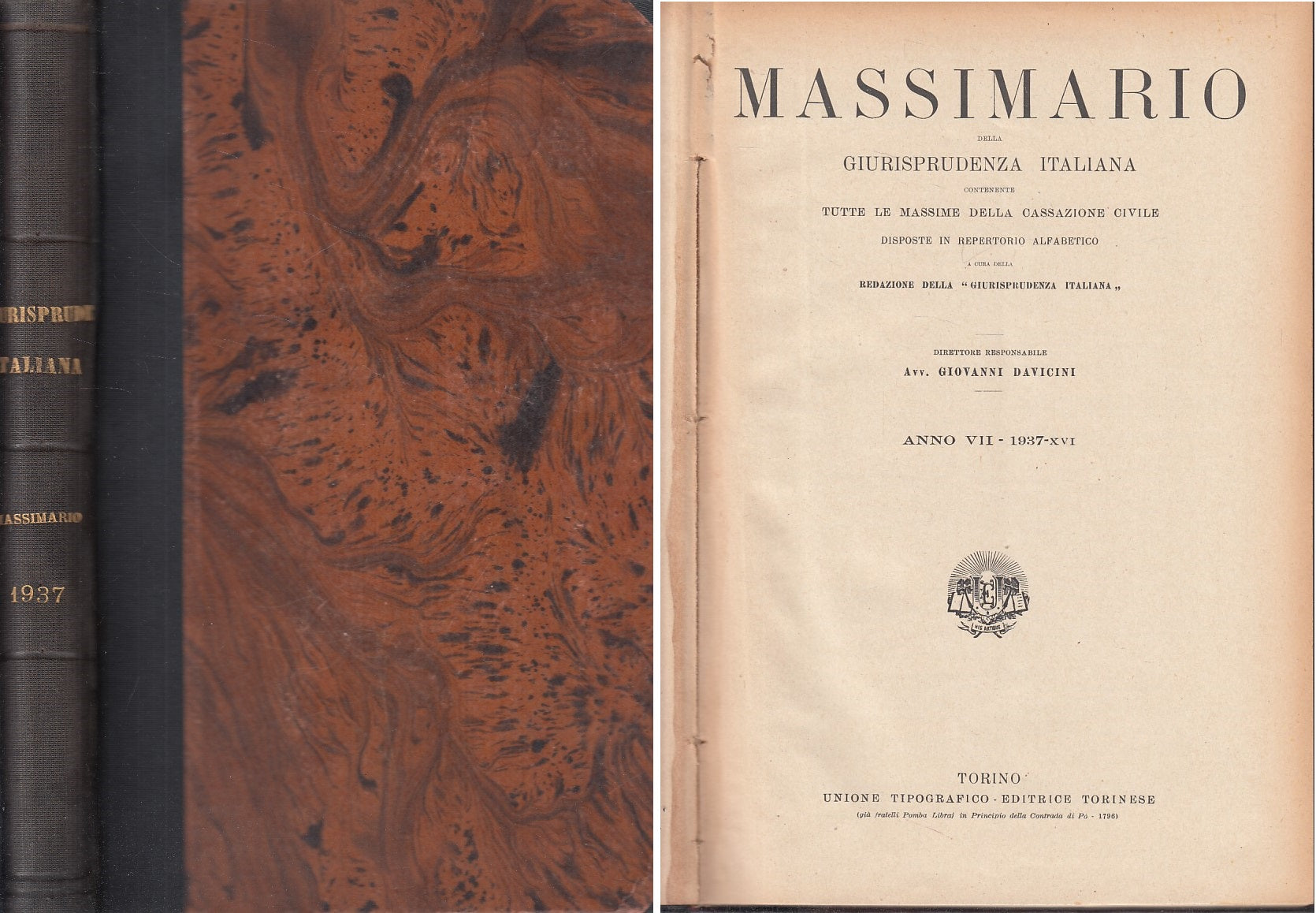 LZ- GIURISPRUDENZA ITALIANA MASSIMARIO - DAVINCI - UTET --- 1937 - C - YDS172
