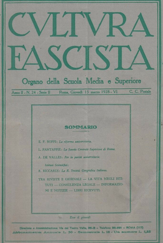 LR- RIVISTA CULTURA FASCISTA ANNO II N.24 ORGANO SCUOLA -- ROMA--- 1928- S- MLT4