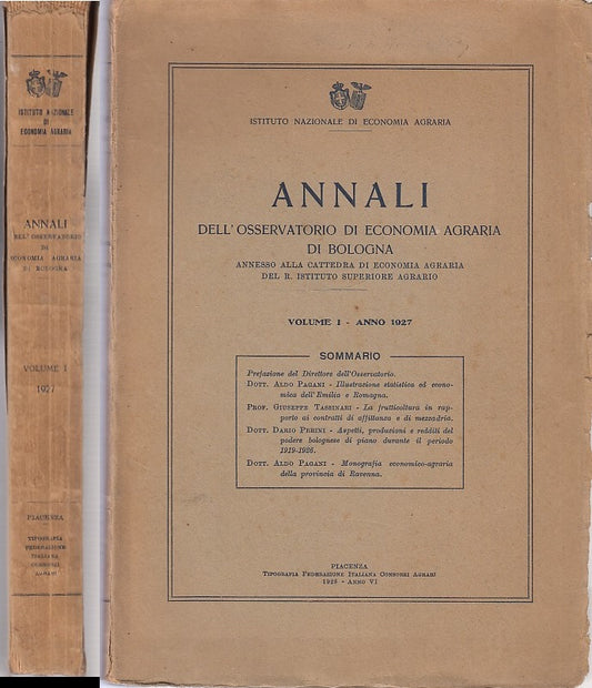 LZ- ANNALI OSSERVATORIO ECONOMIA AGRARIA BOLOGNA VOL.1 1927 ----- 1928- B-YDS289