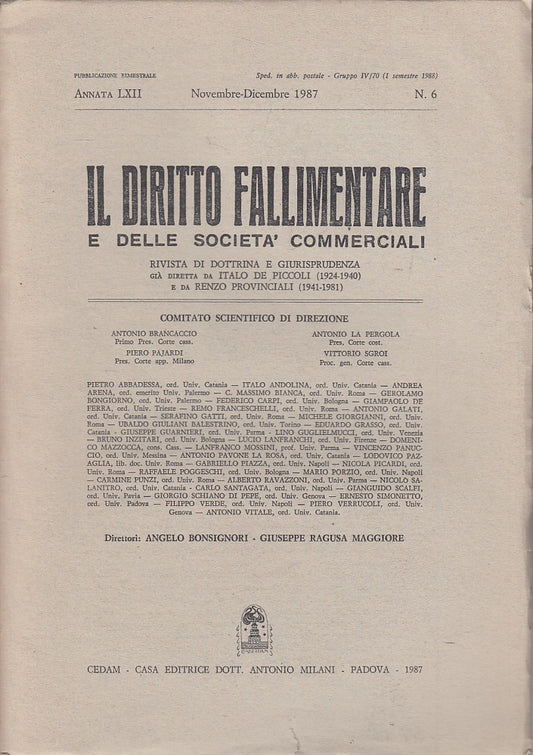 LZ- IL DIRITTO FALLIMENTARE E SOCIETA' COMMERCIALI-- CEDAM --- 1987 - B - ZDS279