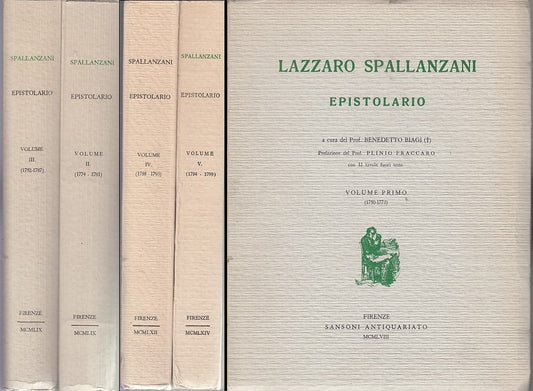 LN- LAZZARO SPALLANZANI EPISTOLARIO 5 VOLUMI 1750/99-- SANSONI--- 1959- B- XDS17